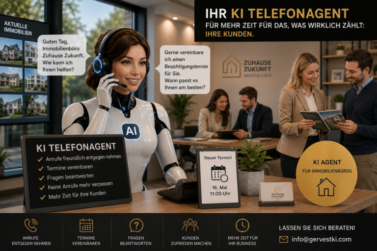 Digitaler Empfang in einem Immobilienbüro vereinbart einen Besichtigungstermin